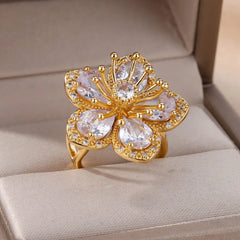 Pink Zirconia Flower Ring