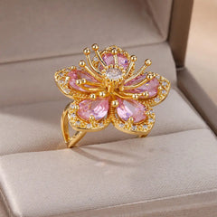 Pink Zirconia Flower Ring