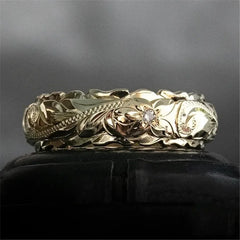 Gold Carved Rose Ring