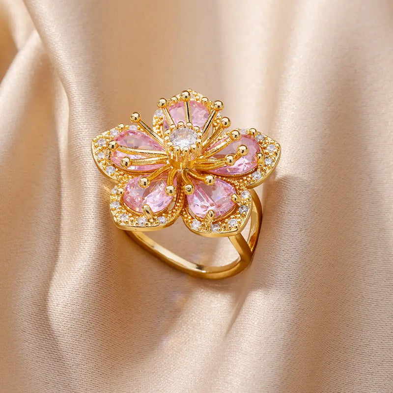 Pink Zirconia Flower Ring